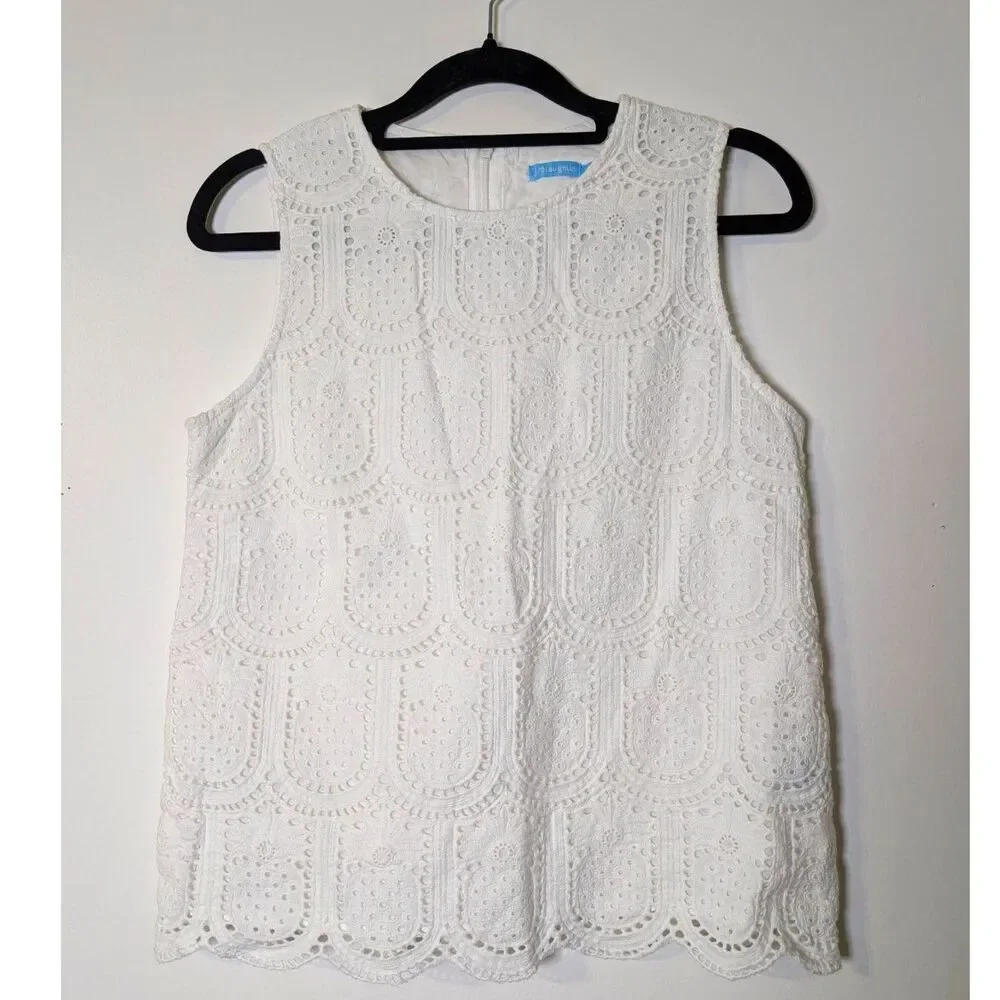 J. McLaughlin White Eyelet Sleeveless Blouse - Picture 2 of 7